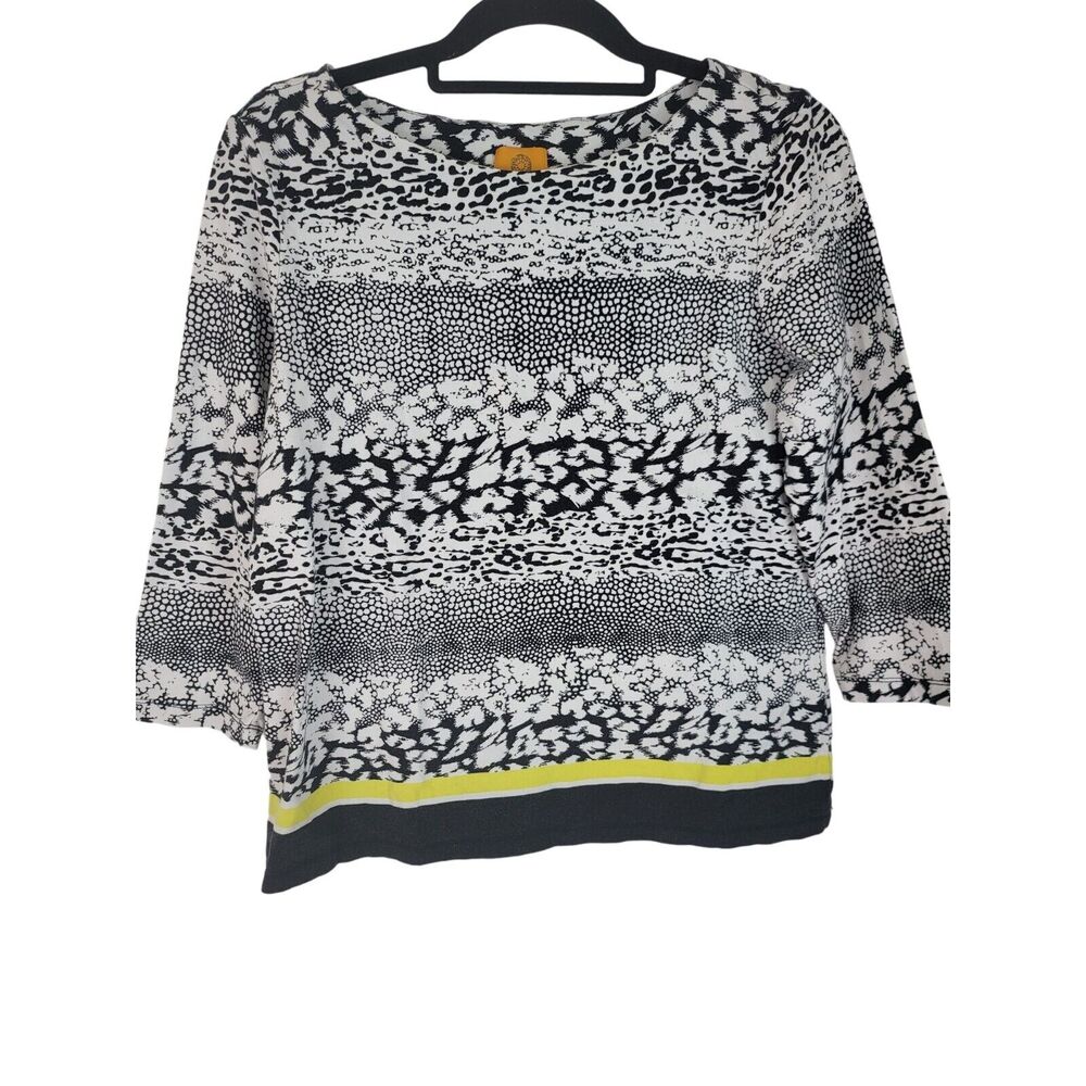 Ruby Rd Top Large Womens Black White Boat Neck Long Sleeve Pullover Printed‎